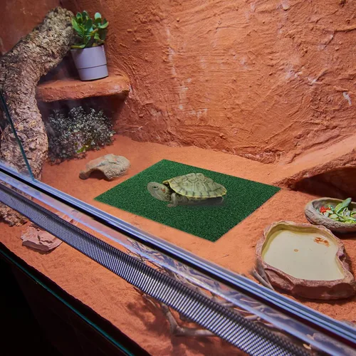 Vista 5 de GANAZONO Alfombra de césped artificial de simulación de pecera para tortuga, plataforma para tomar el sol, tanque de reptiles, maceta, decoración