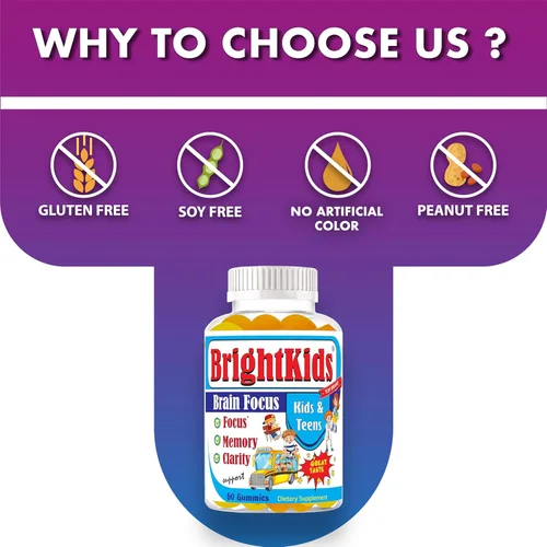 Vista 6 de BrightKids Gomitas Focus para niños y adolescentes – Gomitas cerebrales para memoria y concentración, vitaminas cerebrales Omega 3 DHA para niños