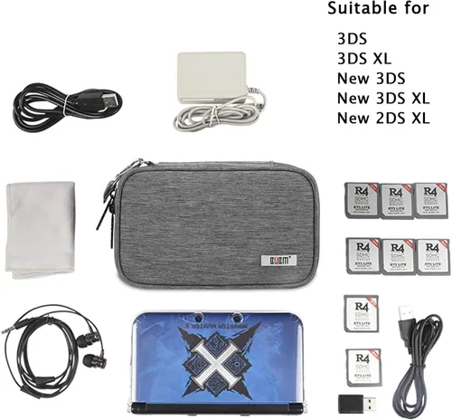Vista 3 de BUBM Estuche de almacenamiento de doble compartimento compatible con 3DS3DS XLNew 2DS XL y accesorios, bolsa de transporte protectora, estuche