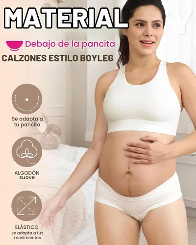 Vista 2 de Intimate Portal Ropa Interior de Maternidad de Algodón para Embarazo Posparto Calzones Debajo del Vientre Estilo Boyshort Elementos de 3