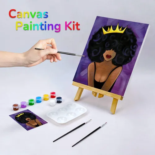Vista 2 de VOCHIC Kit de pintura en lienzo predibujado para pintar para adultos, kits de fiesta, pintura y sorbos, suministros de fiesta de 8 x 10 pulgadas