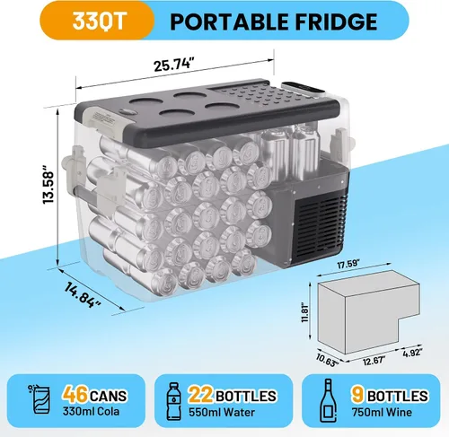 Vista 5 de TROPOW Refrigerador de 12 voltios, enfriador eléctrico portátil de 32QT (30L), congelador portátil de 12V/24V DC 110-240V AC, refrigerador de 12V