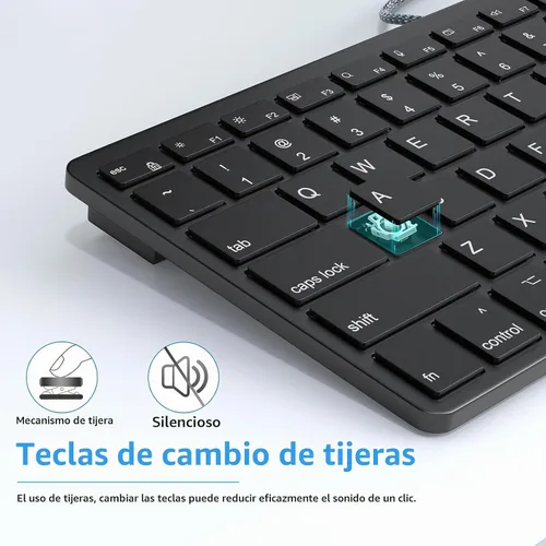Vista 3 de Teclado con cable ultradelgado para Apple Mac, cable de conversión USB y tipo C, 78 teclas de tijera, teclas de acceso rápido multimedia, compatible