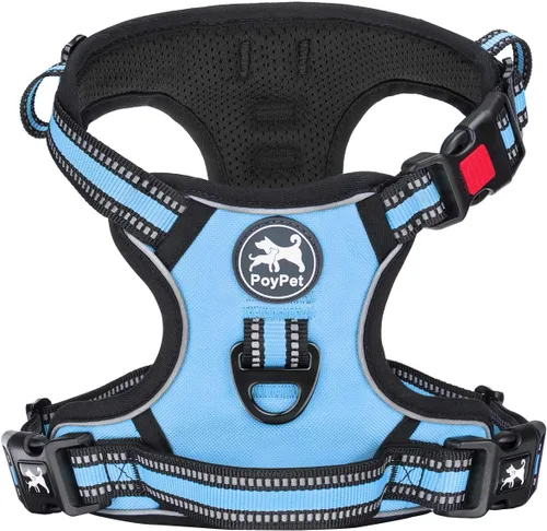 Vista 20 de PoyPet - Arnés de perro sin tirones, arnés reflectante con 2 clips delanteros y traseros y asa de fácil control para perros pequeños, medianos