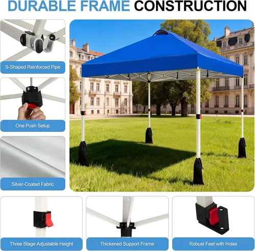 Vista 3 de WEIZE 10x10 Pop Up Canopy Tent, 1-Button Push Setup Canopy Tent, Adjustable Height Instant Portable Shelter, Portable Roller Bag, Easy Outdoor Sun