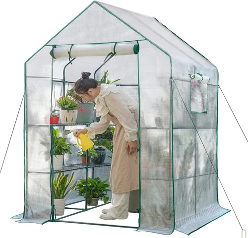 Vista 8 de Invernadero portátil para exteriores, casa de plantas de 56x30x76 con Verde