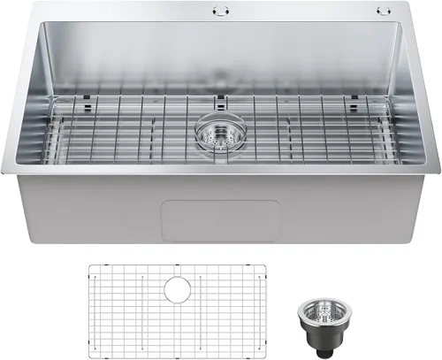 Vista 16 de VEVOR Fregadero de cocina empotrado de 25" con profundidad de 9" Fregadero de cocina de montaje superior de un solo tazón Fregadero de acero