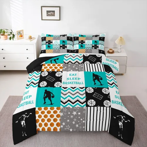 Vista 34 de Erosebridal Edredón de baloncesto para niños, juegos deportivos, inserción de edredón individual para niños, adolescentes y adultos, juego