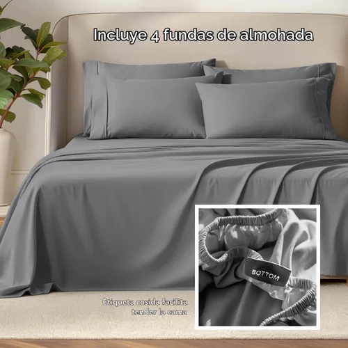 Vista 4 de Bare Home Juego de sábanas 1800 ultra suaves con 4 fundas de almohada 04 - Gris