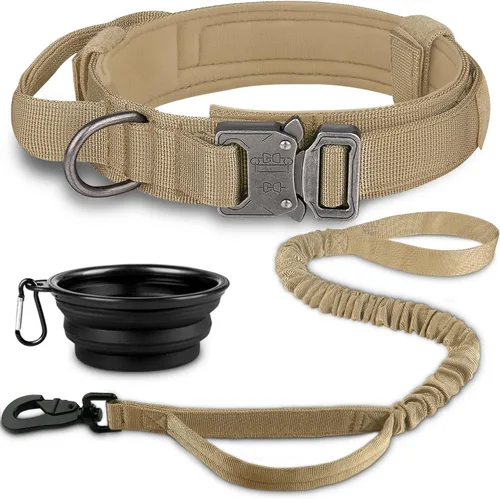 Vista 17 de COOYOO Juego de 3 collares tácticos para perros, collar ajustable de nailon para entrenamiento militar con mango de control y hebilla de metal