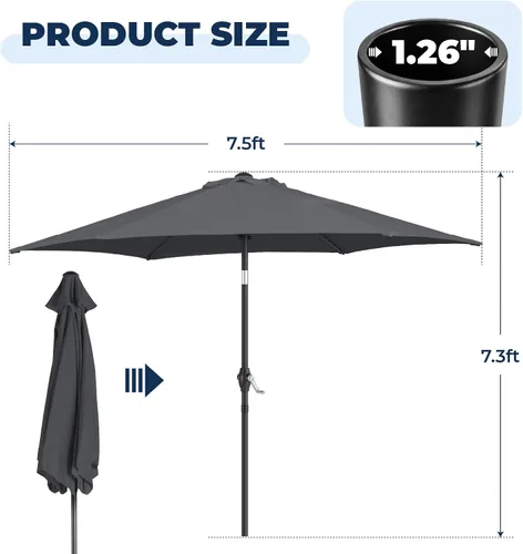 Vista 3 de VINGLI Mesa auxiliar para exteriores con sombrilla de patio de 7.5 pies, mesa de patio pequeña con agujero para sombrilla de 1.57 pulgadas, altura