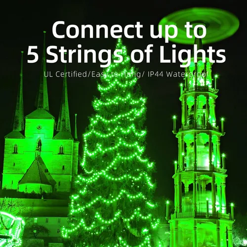 Vista 5 de Guirnalda de luces verdes de alambre verde de 19.6 pies, 100 luces incandescentes de Navidad