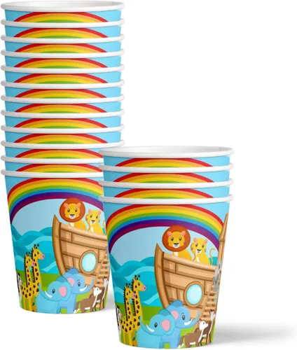 Vista 3 de Noah's Ark - Juego de suministros para fiesta de cumpleaños, platos, servilletas, vasos, vajilla para 16