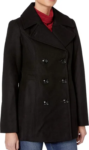 Vista 3 de LONDON FOG Abrigo de pavo real con bufanda de doble botonadura para mujer