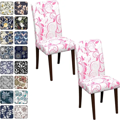 Vista 40 de Fundas para sillas de comedor CoSofSLIP, juego de 2, fundas estampadas elásticas antideslizantes, fundas extraíbles y lavables para sillas