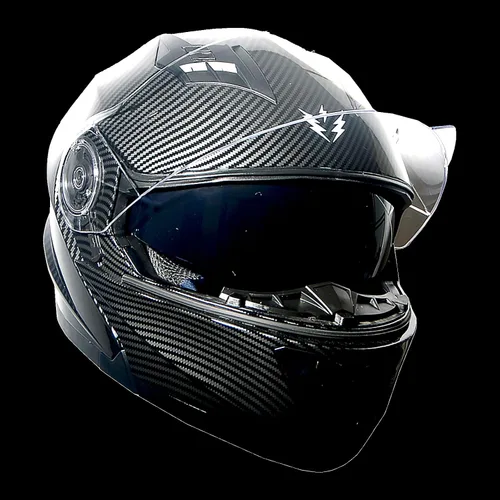 Vista 8 de 1Storm Nuevo Casco Modular de Motocicleta con Visera Dual Cara Completa y Luz Trasera LED Recargable: Modular901 Fibra de Carbon Negro