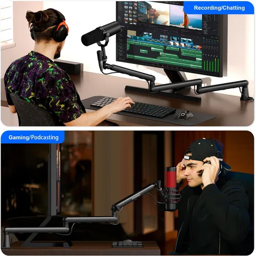 Vista 7 de Brazo de Micrófono, Aokeo AK-55i - Soporte de Brazo de Micrófono de Escritorio Ajustable de Bajo Perfil, Adecuado para Blue Yeti, Snowball iCE