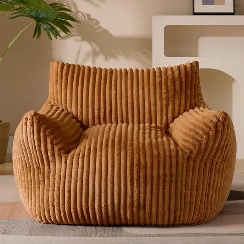 Vista 15 de Puf Chaise Lounge de Gran Tamaño para Interiores para Adultos con Reposabrazos y Otomana - Puf Gigante Cómodo Beige Perezoso para el Suelo, Sofá