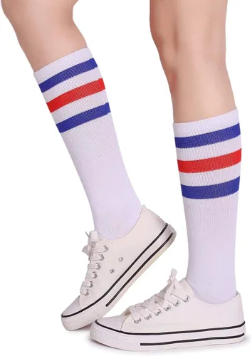 Vista 2 de Pareberry calcetines clásicos de algodón suave hasta la pantorrilla, estilo retro, blancos