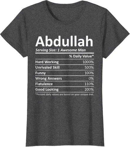 Vista 3 de ABDULLAH Nutrition Funny Birthday Personalizado Nombre Regalo T-Shirt Negro