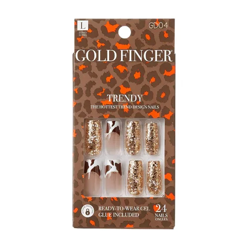 Vista 12 de Gold Finger - Kit de uñas postizas de cobertura completa con pegamento, diseño moderno, gel listo para usar, uñas medianas, largas y extralargas