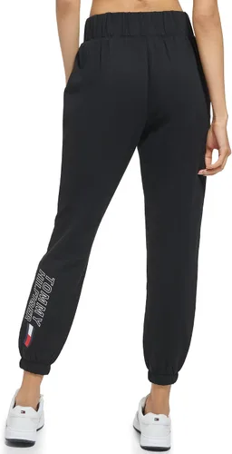 Vista 3 de Tommy Hilfiger Pantalón deportivo con cintura elástica y puños para mujer, con bolsillos inclinados, rayas globales en la cintura