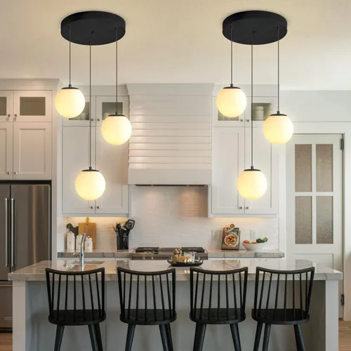 Vista 43 de ykolupty Lámpara colgante negra de 1 luz moderna de globo de vidrio gris ahumado, luces colgantes para isla de cocina, luces colgantes ajustables