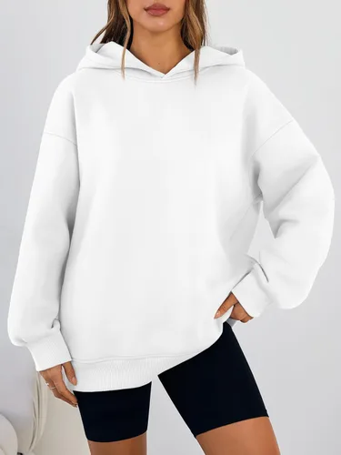 Vista 2 de Trendy Queen Sudaderas con capucha de gran tamaño para mujer, cómodas sudaderas de otoño a la moda 2025, trajes casuales de forro polar con bolsillos