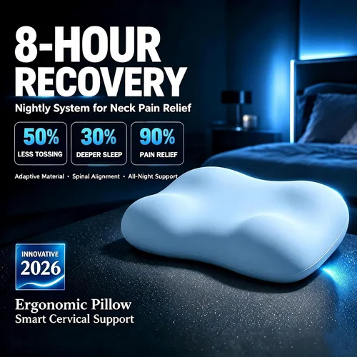 Vista 2 de Almohada cervical para aliviar el dolor de cuello, almohada ergonómica para dormir de lado y dormir profundo Azul