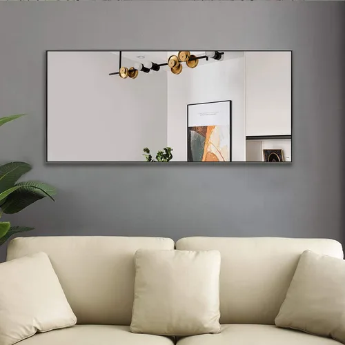 Vista 7 de NeuType Espejo de pared rectangular moderno de 47 x 22 pulgadas, marco negro, aleación de aluminio, montaje en pared, dormitorio, baño, sala de estar