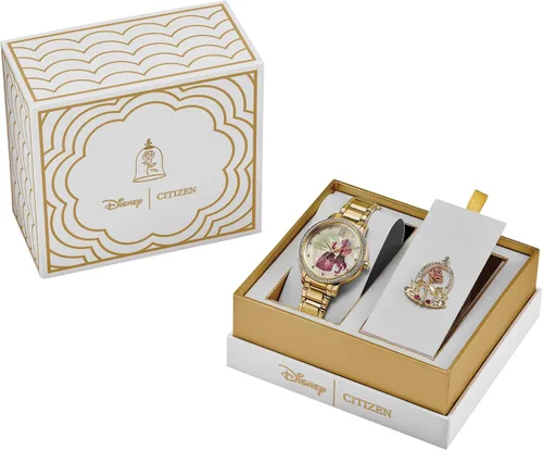 Vista 7 de Citizen Juego de caja de Bella y Bestia de Disney para mujer con pin Eco-Drive Tono dorado