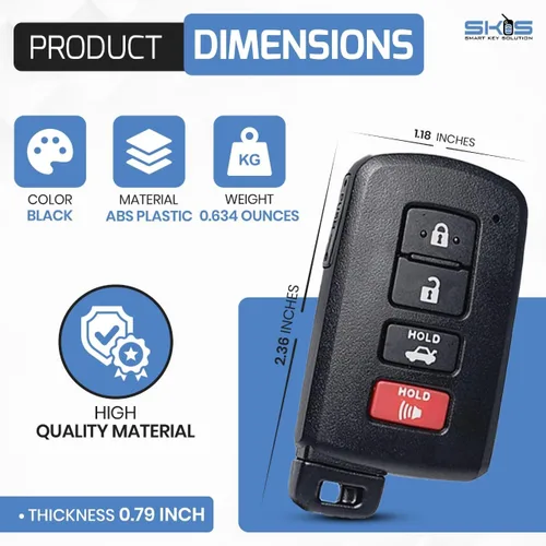 Vista 5 de Carcasa de repuesto para llavero de Toyota Highlander Avalon Camry Corolla RAV4 de 4 botones sin llave para automóvil 2017 2018 2019 con control