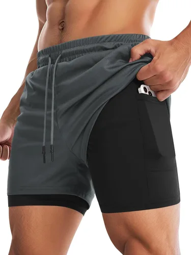 Vista 29 de Aolesy Pantalones cortos de gimnasio para hombre con forro de 5, 7, 9 pulgadas, ligeros, pantalones cortos de malla para entrenamiento, atléticos