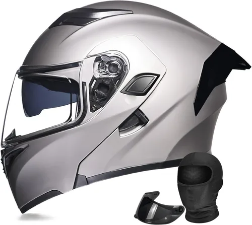 Vista 16 de Casco modular de motocicleta de cara completa aprobado por DOT con protector solar de doble visera, sistema de ventilación múltiple, forro lavable