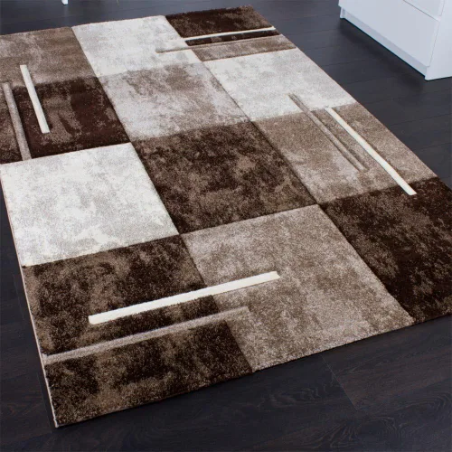 Vista 2 de Alfombra de diseño moderna con corte de contorno a cuadros en marrón beige, tamaño: 2' x 3'7