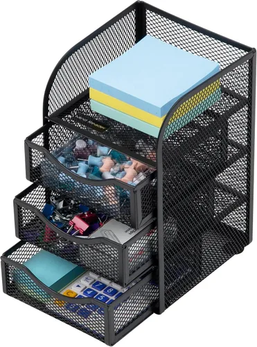 Vista 4 de Mind Reader Almacenamiento de accesorios de escritorio, cesta de clip para carpeta de papel, espacio de trabajo, oficina, malla metálica, 4.75 Negro