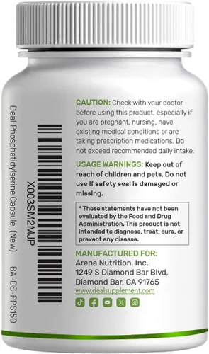 Vista 8 de Suplemento de fosfatidilserina, dosis de 400 mg, 240 cápsulas – Fuente de lecitina de girasol sin soja