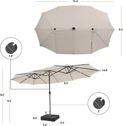 Vista 6 de Giantex Paraguas grande para exteriores de doble cara, 48 luces solares, panel solar de carga automática, sombrilla de patio extragrande con base