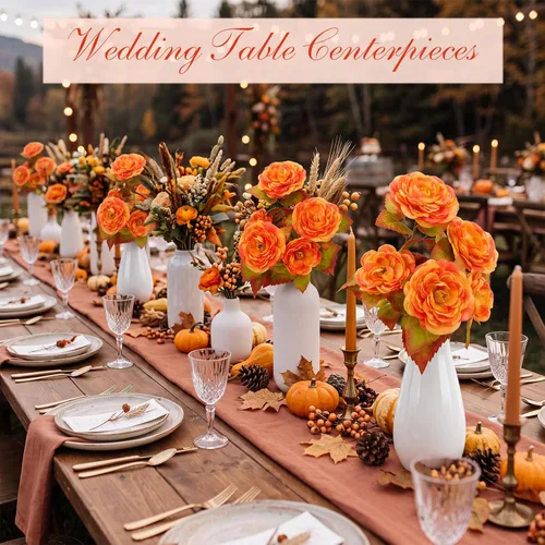 Vista 6 de Thiccywoov 8 Bundles Orange Artificial Flowers 40 Heads Fall Camellia