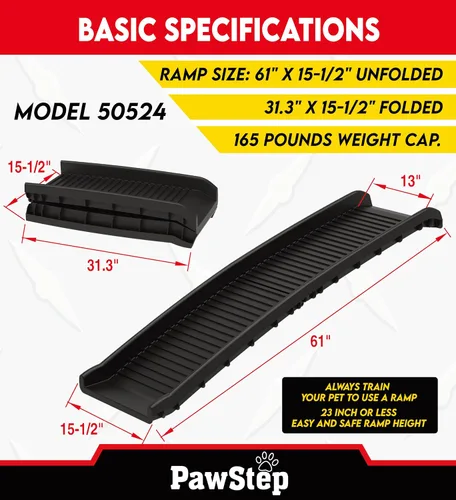 Vista 4 de PawStep 50524 Rampa plegable portátil para mascotas, 61", color negro