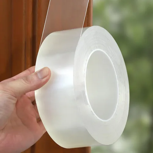 Vista 8 de Cinta transparente de sellado climático, cinta de película de aislamiento de corrientes de aire transparente para tapajuntas de puertas, cinta