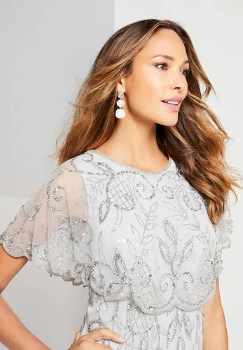 Vista 4 de Roaman's Vestido largo glam con cuentas de talla grande para mujer