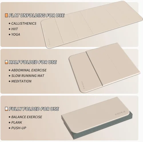 Vista 7 de PAIDU Esterilla de yoga plegable para fitness, extra gruesa de 2/5 pulgadas (0.394 in) TPE antideslizante certificado SGS 75 x 26 pulgadas extra