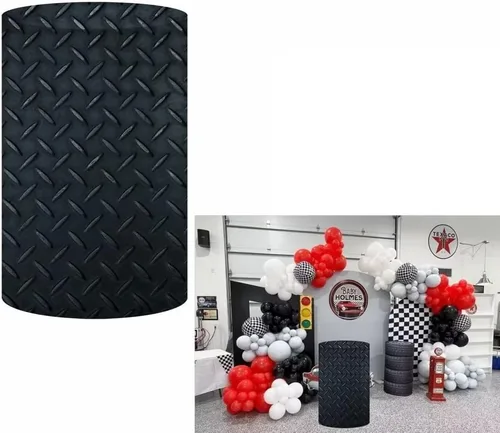 Vista 7 de Fundas de fondo de arco con textura de cuadros blancos y negros, bandera a cuadros de 2.5 x 6 pies, fondo de pared elástico para fotografía