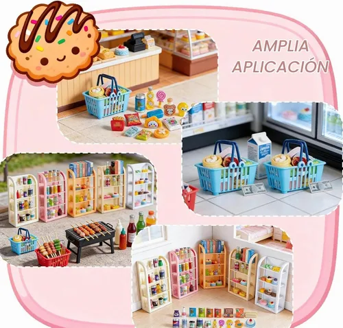 Vista 8 de Estantes de supermercado en miniatura, modelo de muebles, 4 capas, estante de exhibición, accesorios para casa de muñecas, accesorios