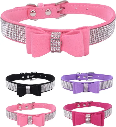 Vista 17 de Collar de perro para perros pequeños, collares ajustables de cuero de gamuza para perro, collar de perro rosa para gato, collar de perro