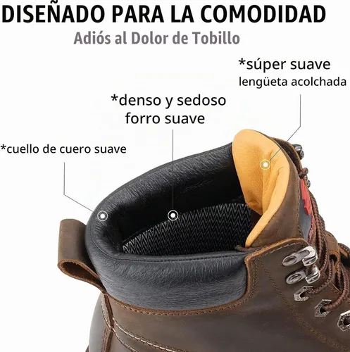 Vista 2 de SUREWAY Botas de trabajo para hombre, resistentes, suaves, compuestas, con punta de acero, cómodas, GoodyearWelt, cuero de grano completo, botas