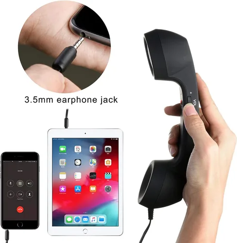 Vista 4 de Auricular retro de 3.5mm para teléfono celular Micrófono receptor para iPhone iPad teléfonos móviles smartphone (negro)