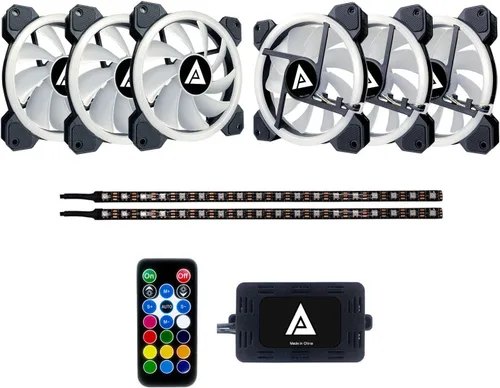 Vista 3 de Apevia TL612L2S-RGB Twilight - Ventilador LED silencioso de doble anillo RGB que cambia de color con control remoto, 28 LED y 8 almohadillas de goma