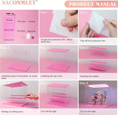 Vista 8 de Vitrina de acrílico transparente para figura de acción Pop Mart, vitrina Funko Pop a prueba de polvo con iluminación, múltiples capas para Rosa